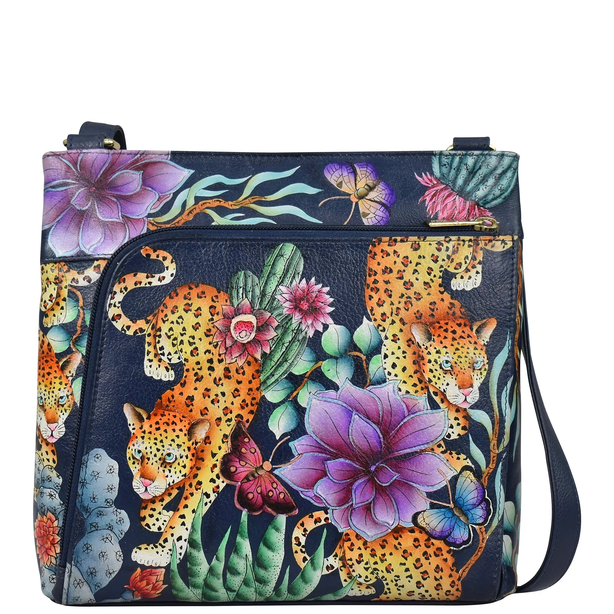 Buy Wild Tiger Hand Painted Leather Crossbody With Front Zip