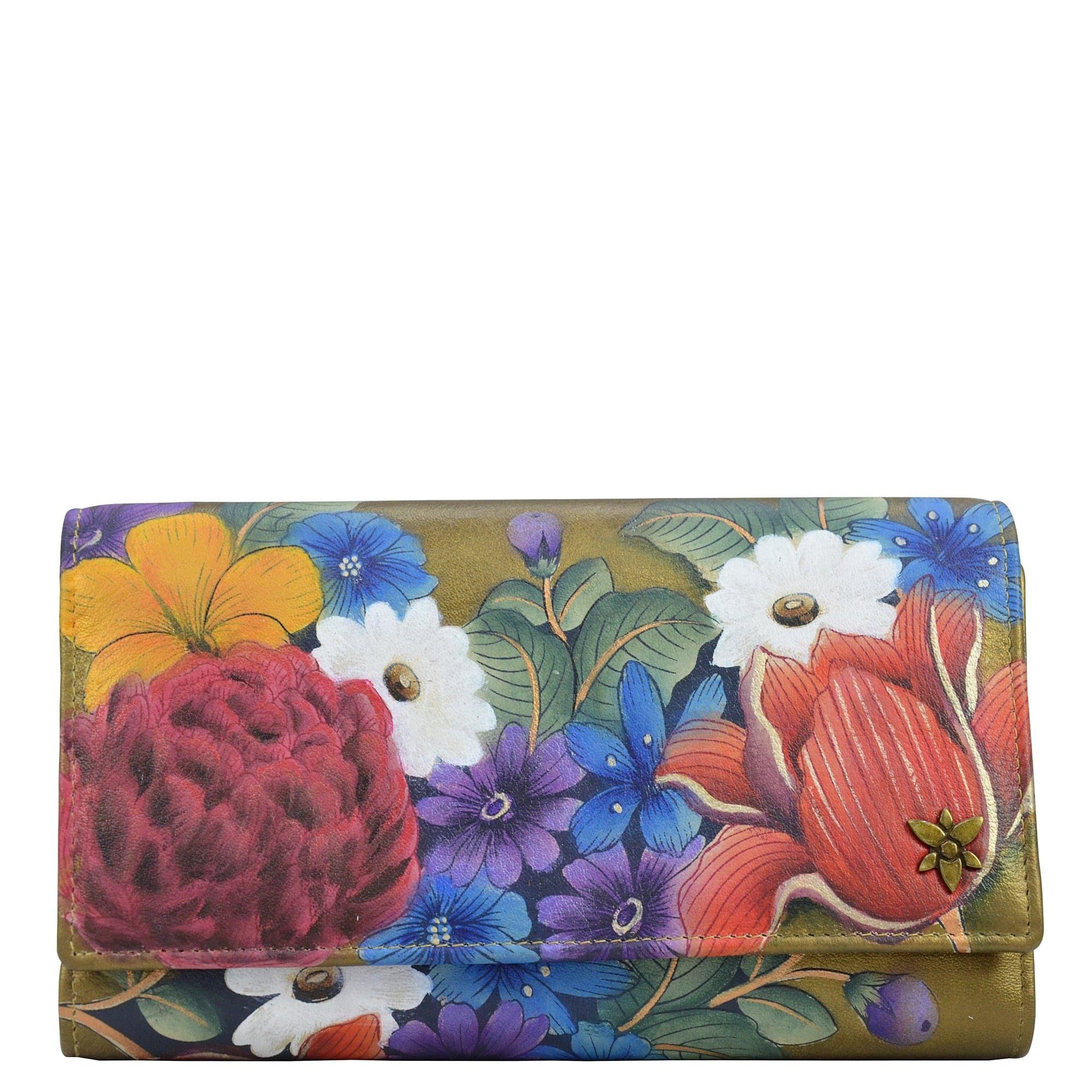 Buy Dreamy Floral Leather Hand Painted Checkbook Clutch with RFID