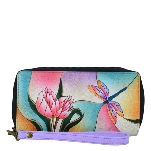 Dragonfly Glass Painting Zip-Around Clutch - 1832