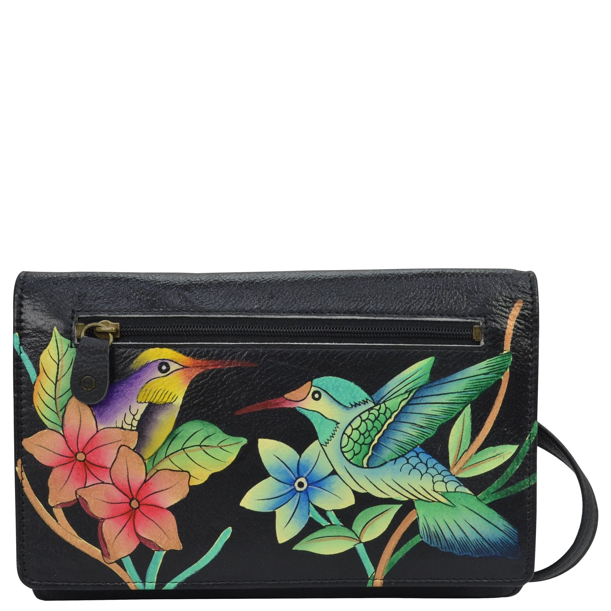 Buy Birds in Paradise Black Leather Hand Painted Organizer Wallet 