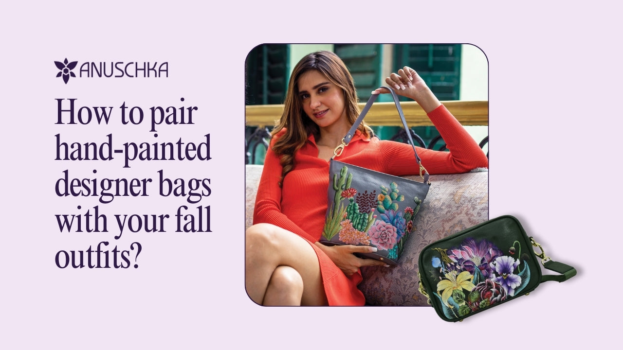 Hand-painted designer bags with fall outfits