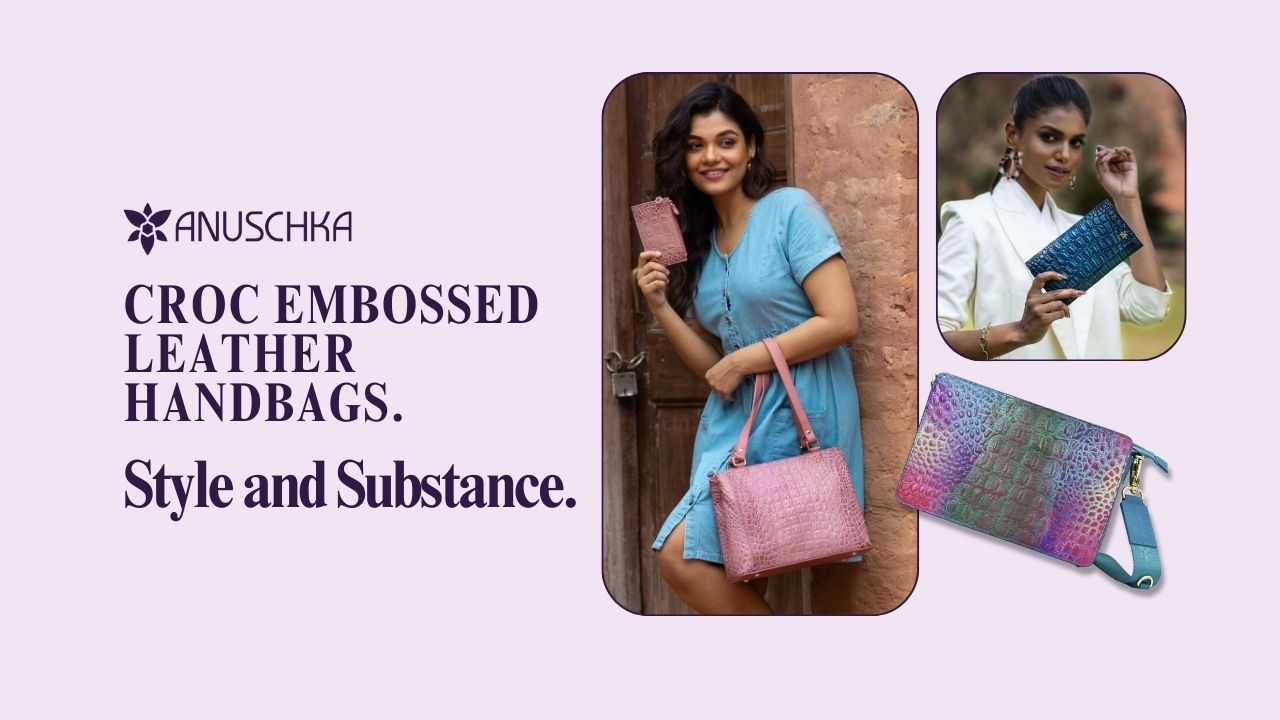 Croc Embossed Blush Gold Triple Compartment Crossbody - 696