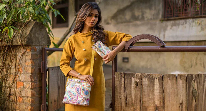 Boho Paisley Leather Trim Fabric Bags & Accessories - Anuschka