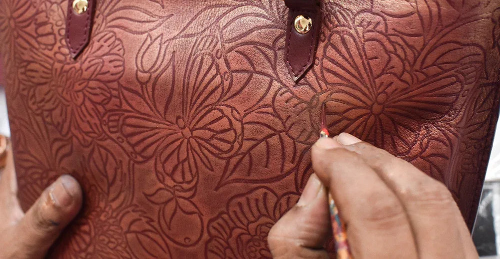 Tooled Butterfly Wine Hand Painted bags and accessories - Anuschka