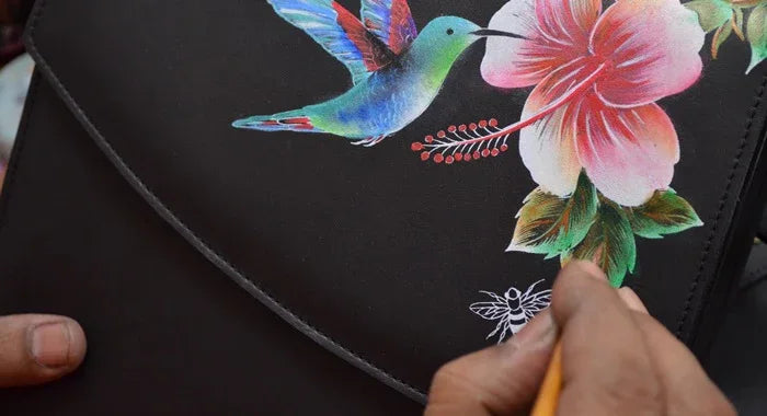 Hummingbird Black Hand Painted bags and accessories - Anuschka
