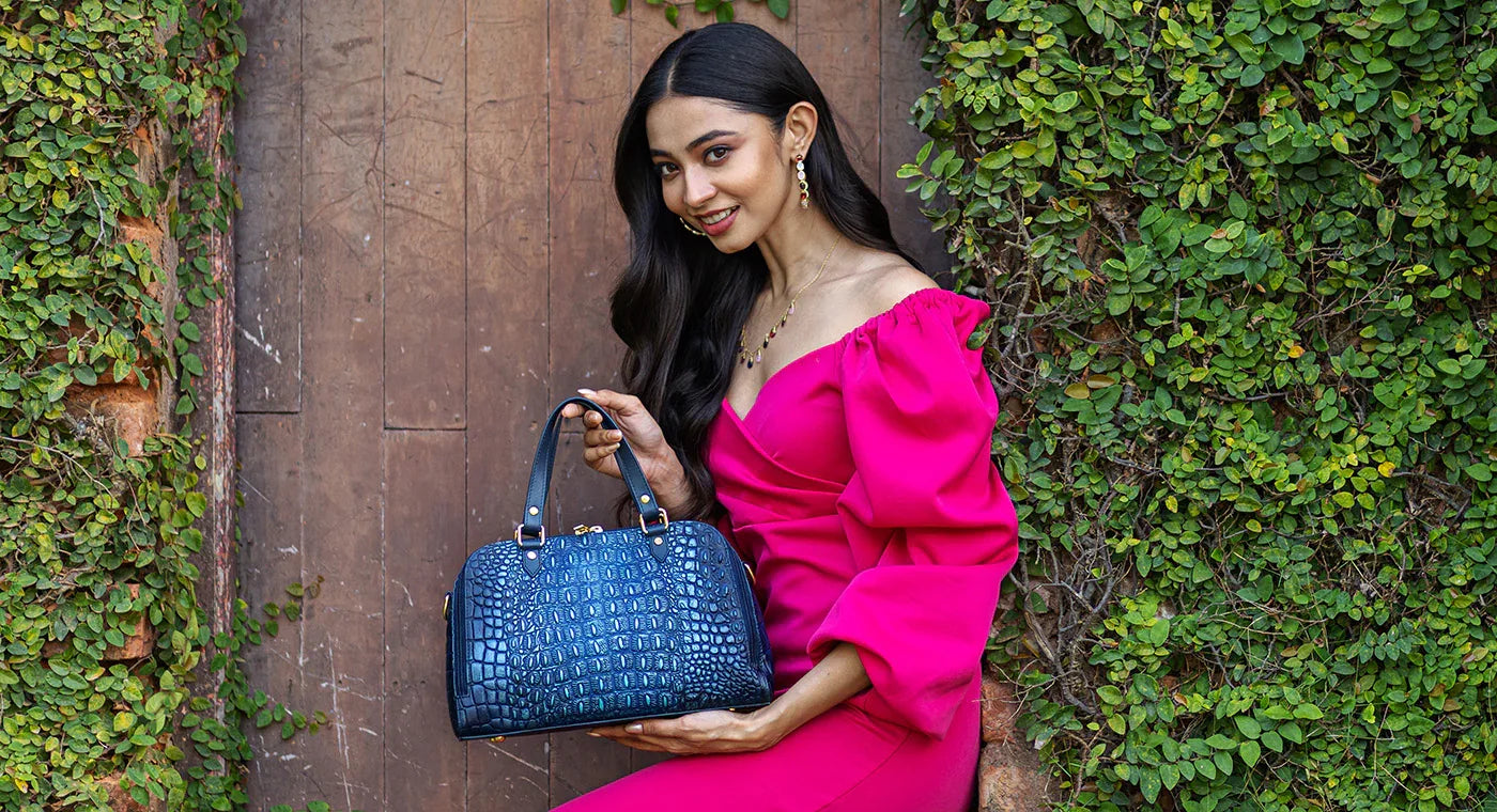 Croc Embossed Sapphire Leather Bags & Accessories - Anuschka