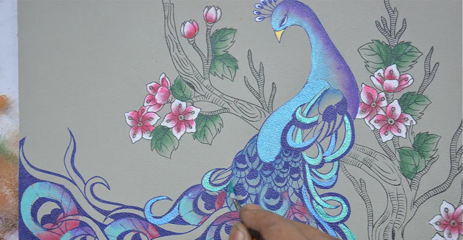 Peacock Bliss Taupe Hand Painted Bags and Accessories - Anuschka