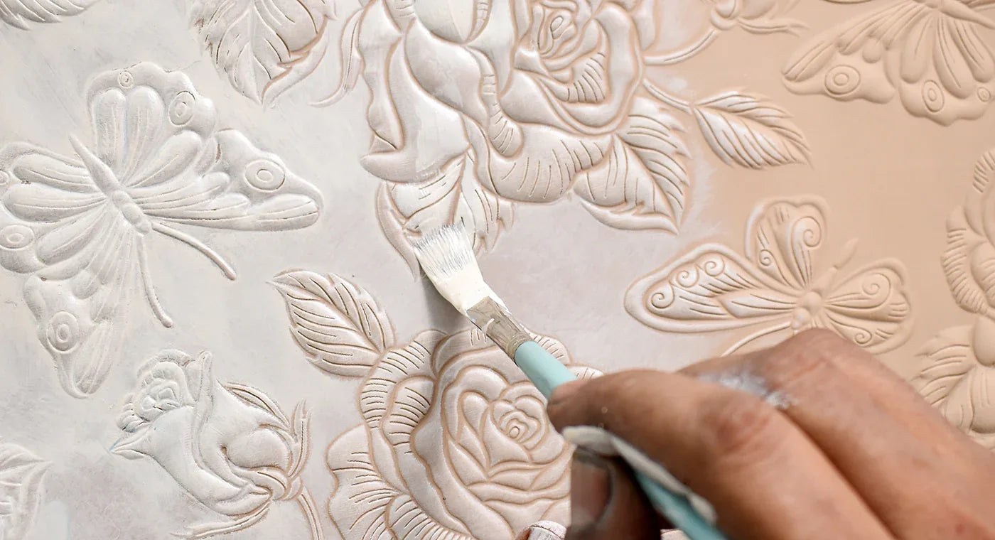Tooled Rose Pearl White Leather Bags & Accessories - Anuschka