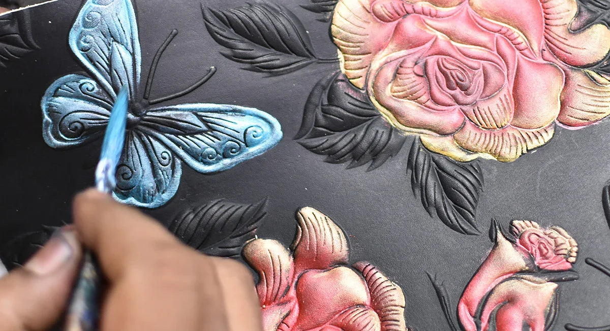 Tooled Rose Black Multi Leather Bags and Accessories - Anuschka