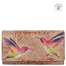 Load image into Gallery viewer, Tooled Bird Tan Accordion Flap Wallet - 1112
