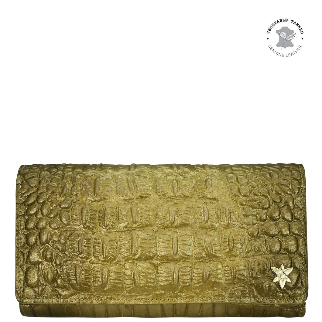 Croc Embossed Desert Gold Three Fold Wallet - 1150