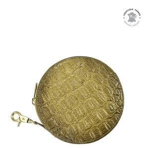 Croc Embossed Desert Gold Round Coin Purse - 1175