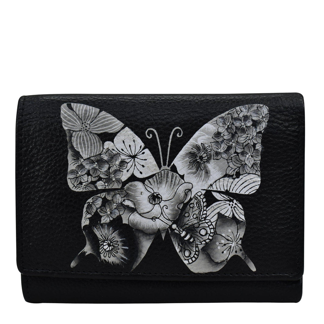 Butterfly Mosaic Black Ladies Three Fold Wallet - 1850