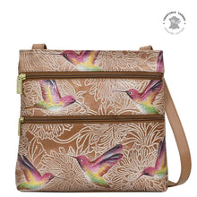 Load image into Gallery viewer, Tooled Bird Tan Medium Crossbody With Double Zip Pockets - 447
