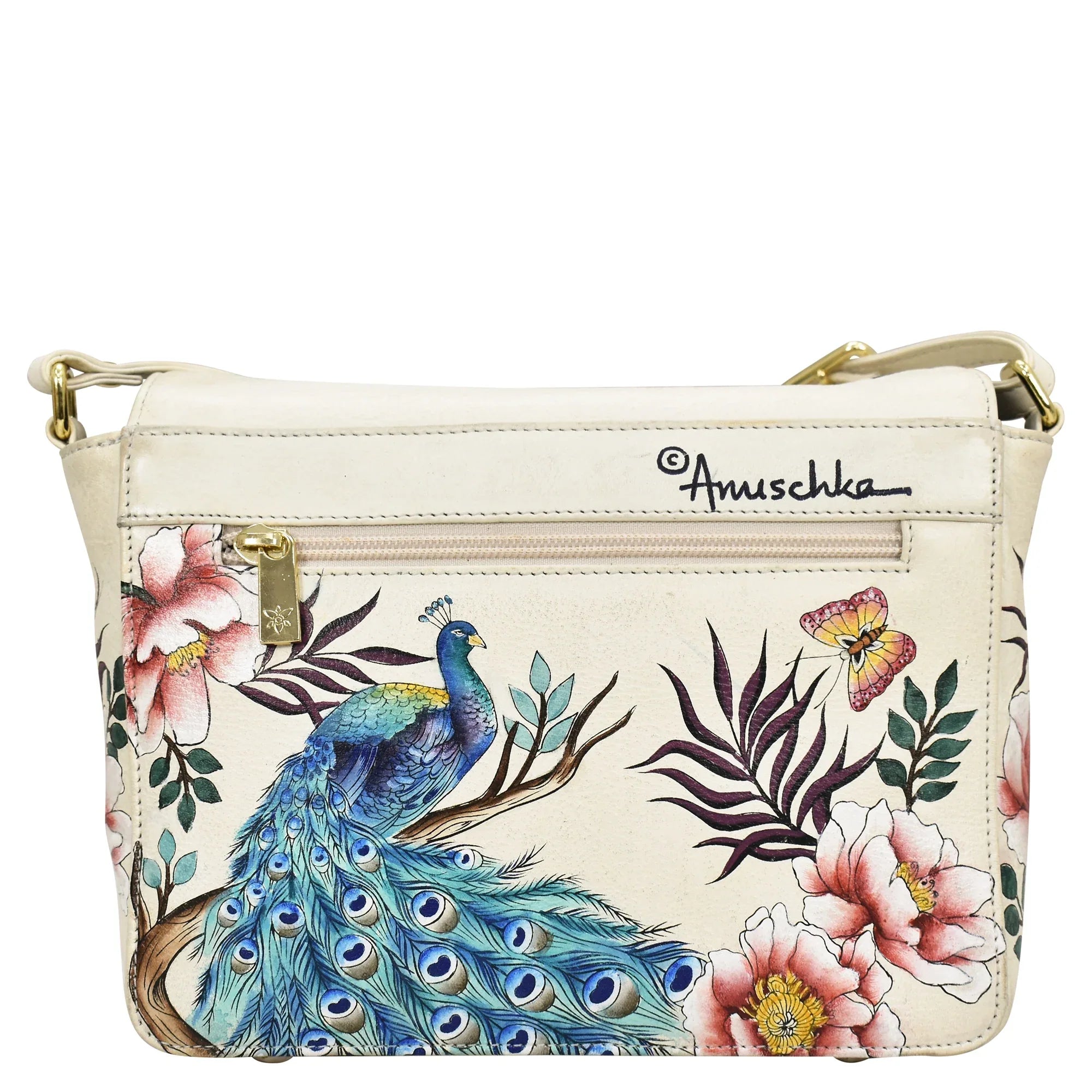 Buy Pretty Peacocks Leather Hand-Painted Flap Crossbody - 683