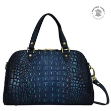 Load image into Gallery viewer, Croc Embossed Sapphire Wide Organizer Satchel - 695
