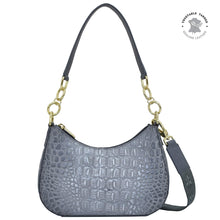 Load image into Gallery viewer, Croc Embossed Silver Grey Small Convertible Hobo - 701
