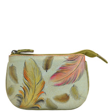 Load image into Gallery viewer, Floating Feathers Ivory Medium Zip Pouch - 1107
