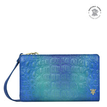 Load image into Gallery viewer, Croc Embossed Peacock Organizer Wallet Crossbody - 1149
