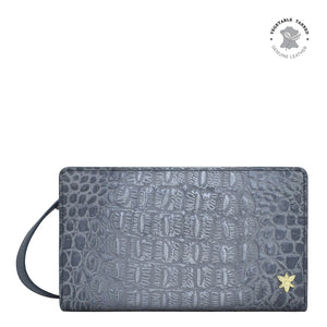 Croc Embossed Silver Grey Organizer Wallet Crossbody - 1149
