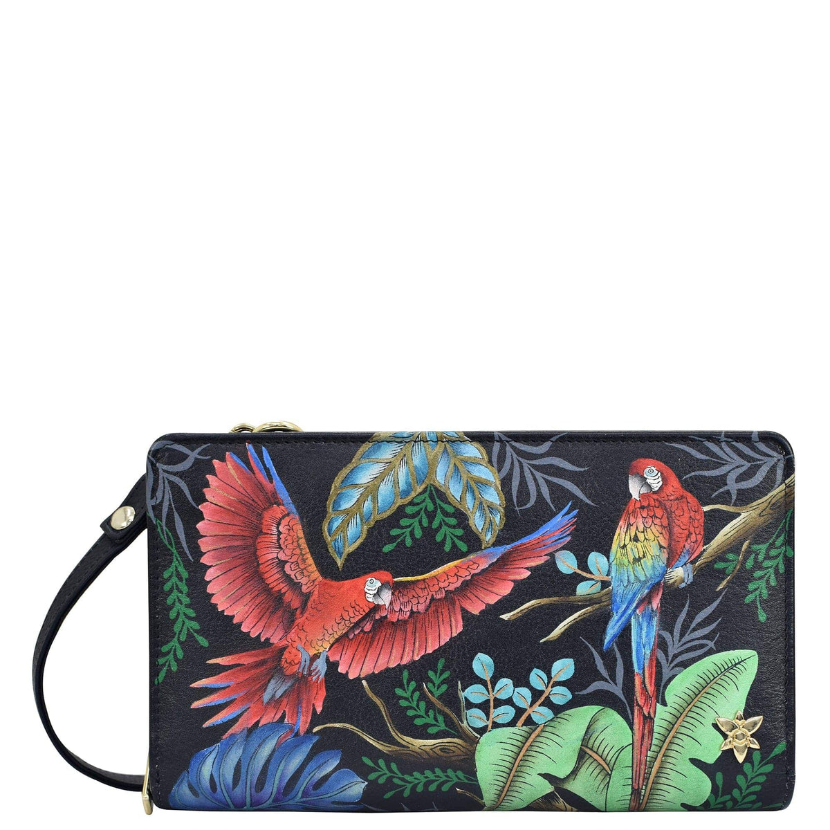 Buy Rainforest Beauties Leather Hand Painted Organizer Wallet Crossbody ...