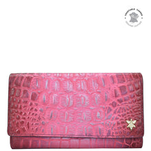 Load image into Gallery viewer, Croco Embossed Berry Three Fold Wallet - 1150
