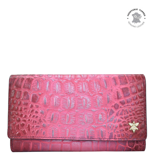 Croco Embossed Berry Three Fold Wallet - 1150