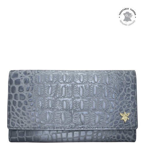 Croc Embossed Silver Grey Three Fold Wallet - 1150