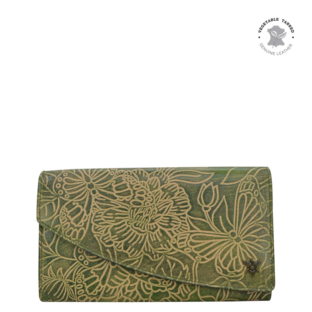 Tooled Butterfly Jade Accordion Flap Wallet - 1174
