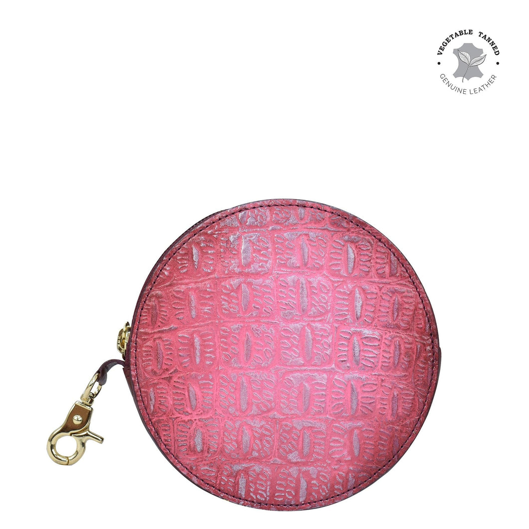 Croc Embossed Berry Round Coin Purse - 1175