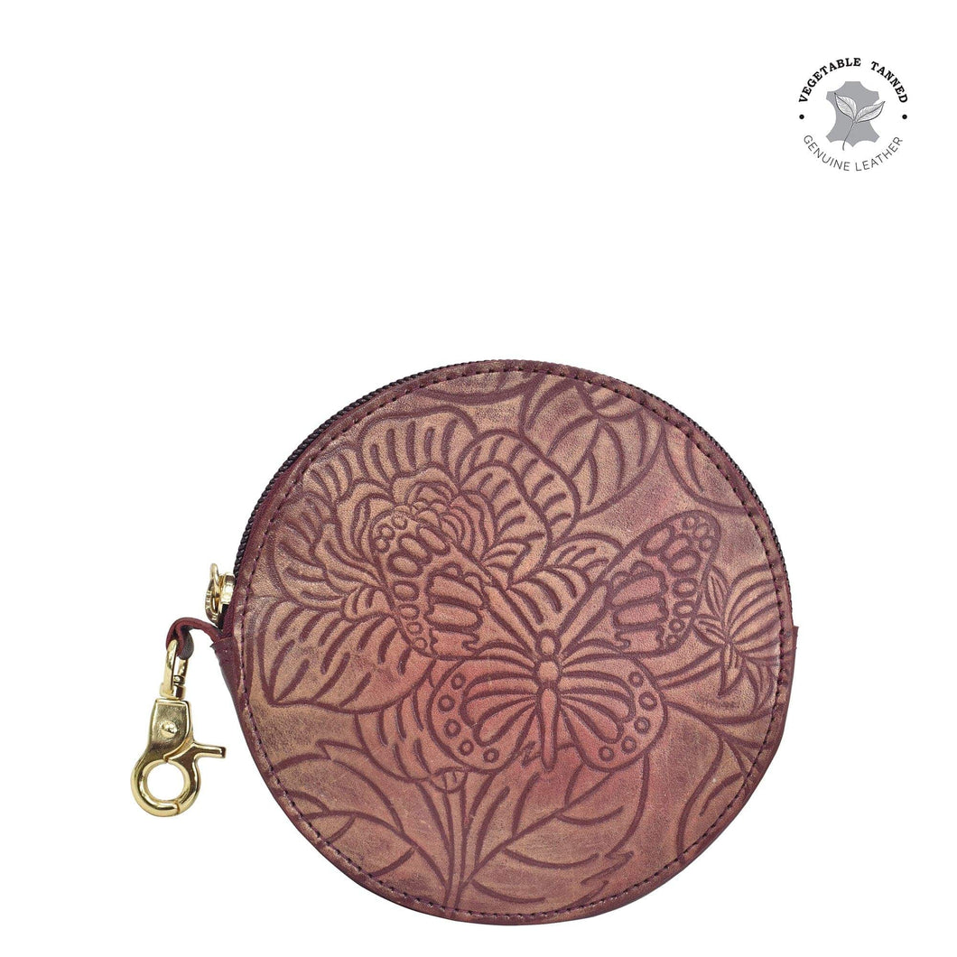 Tooled Butterfly Wine Round Coin Purse - 1175