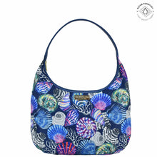 Load image into Gallery viewer, Sea Treasures Fabric with Leather Trim Large Sling Hobo - 12010
