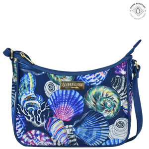 Sea Treasures Fabric with Leather Trim East/West Hobo - 12013