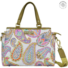 Load image into Gallery viewer, Boho Paisley Fabric with Leather Trim Multi Compartment Satchel - 12014
