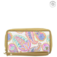 Load image into Gallery viewer, Boho Paisley Fabric with Leather Trim Wristlet Travel Wallet - 13000
