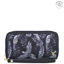 Load image into Gallery viewer, Jungle Macaws Fabric with Leather Trim Wristlet Travel Wallet - 13000
