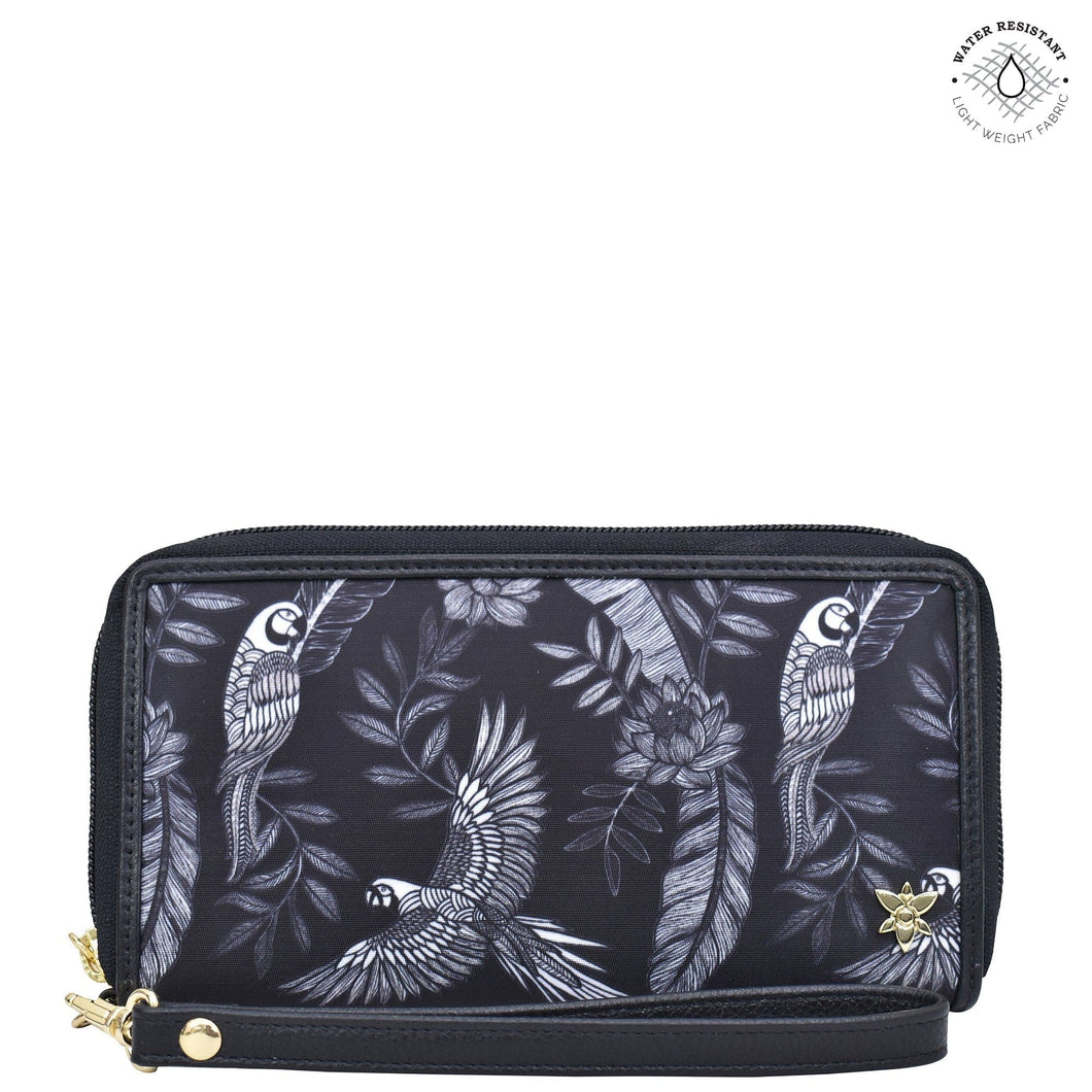 Jungle Macaws Fabric with Leather Trim Wristlet Travel Wallet - 13000