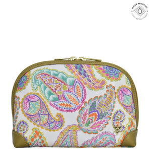 Boho Paisley Fabric with Leather Trim Dome Cosmetic Bag - 13002