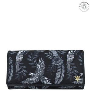 Jungle Macaws Fabric with Leather Trim Three-Fold RFID Wallet - 13007