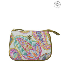 Load image into Gallery viewer, Boho Paisley Fabric with Leather Trim Zip Travel Pouch - 13008
