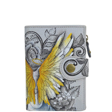 Load image into Gallery viewer, Anna by Anuschka style 1700, handpainted Ladies Wallet. Guardian Angel painting in Grey color. Featuring full length bill pockets, eight credit card pockets, four multi purpose pockets and zippered coin pocket.

