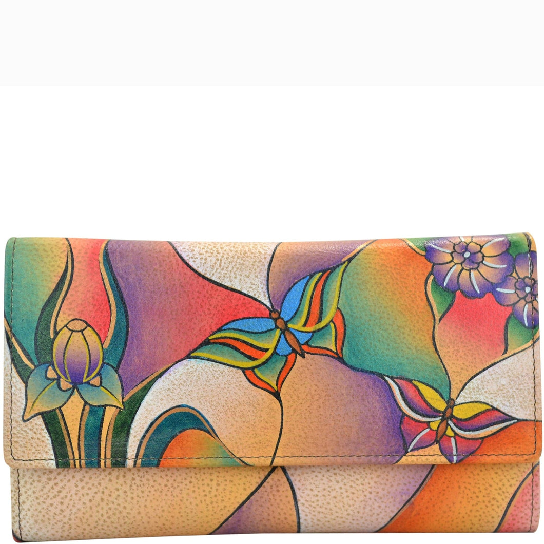 Butterfly Glass Painting Checkbook Clutch Wallet - 1701