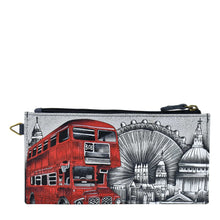 Load image into Gallery viewer, Anna by Anuschka style 1713, handpainted Organizer Wallet. Iconic London painting in Grey color. Featuring five credit cards holders and one ID window.
