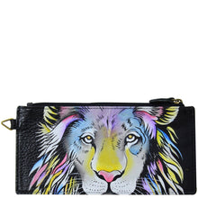 Load image into Gallery viewer, Anna by Anuschka style 1713, handpainted Organizer Wallet. Lion Pride painting in black color. Featuring five credit cards holders and one ID window.

