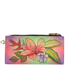Load image into Gallery viewer, Anna by Anuschka style 1713, handpainted Organizer Wallet. Tropical Bouquet painting in Multi color. Featuring five credit cards holders and one ID window.
