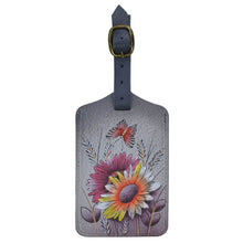 Load image into Gallery viewer, Anna by Anuschka style 1805, handpainted Luggage Tag. Wild Meadow painting in Grey color. Featuring adjustable strap with buckle and one ID pocket.

