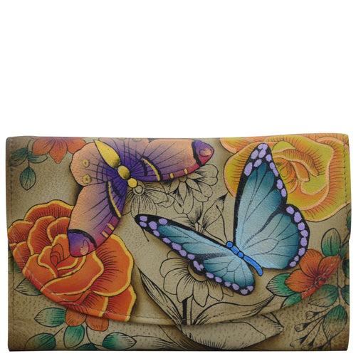 Floral Paradise Tan Ladies Tri Fold Wallet - 1816