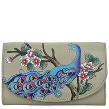 Load image into Gallery viewer, Peacock Bliss Taupe Ladies Tri Fold Wallet - 1816
