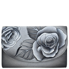 Load image into Gallery viewer, Romantic Rose Black Ladies Tri Fold Wallet - 1816

