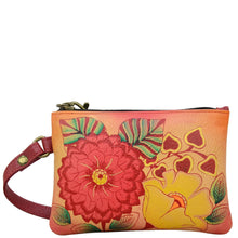 Load image into Gallery viewer, Anna by Anuschka style 1828, handpainted Coin Purse. Summer Bloom painting in orange color. Featuring detachable wrist strap.
